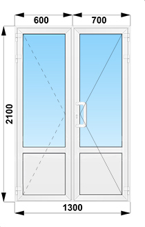 Входная уличная штульповая дверь с глухим низом 1300x2100